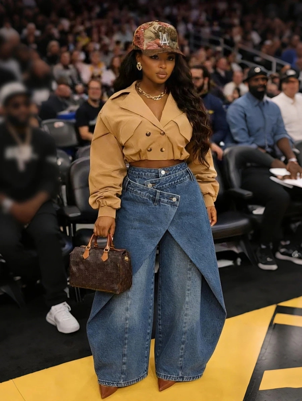 High-Waist Draped Wide-Leg Jeans - Blue - Picture 4 of 4